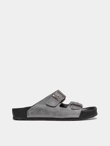 Кожаные шлепанцы Leon серые