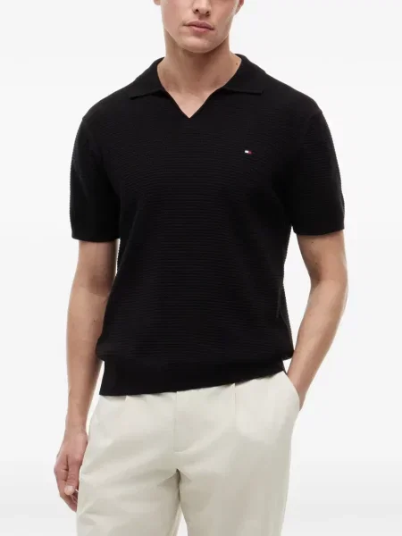 Πλεκτή μπλούζα Tommy Hilfiger με λαιμόκοψη v μαύρο