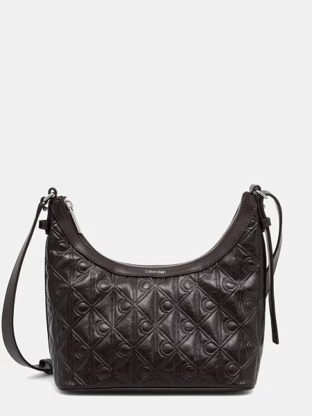 Geantă Calvin Klein Emblem Aop Debossed Shoulder Bag maro