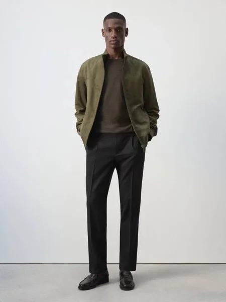 Kurtka bomber z imitacji zamszu khaki Mężczyzna S MANGO MAN