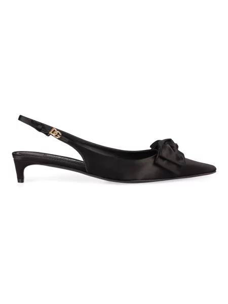 Czółenka Dolce And Gabbana z kokardką skórzana z otwartą piętą czarna