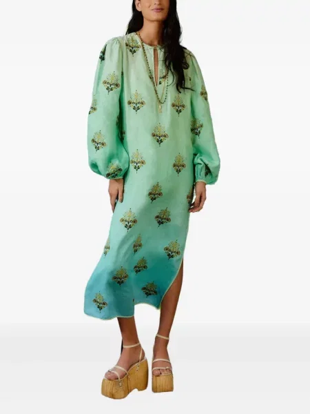 Rochie maxi Farm Rio până la genunchi de costum verde