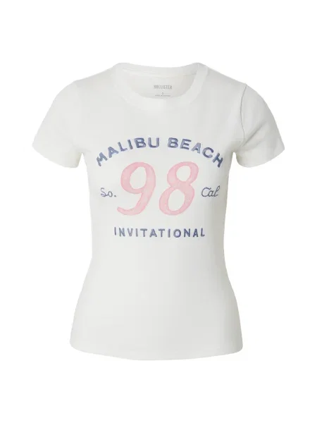 HOLLISTER Tricou safir / roz alb