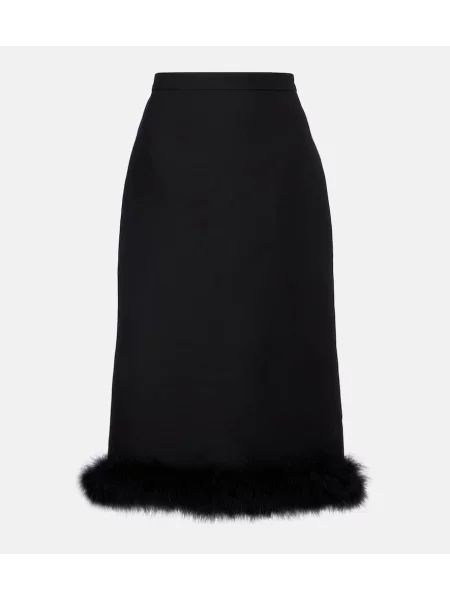 Fustă midi Valentino de lână până la genunchi negru