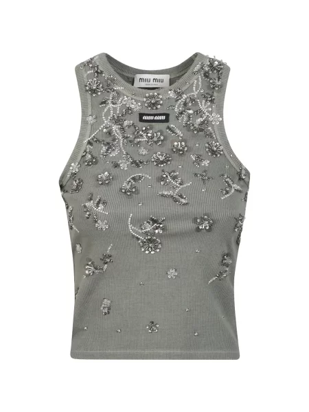 Top Miu Miu z cekinami prążkowany szary