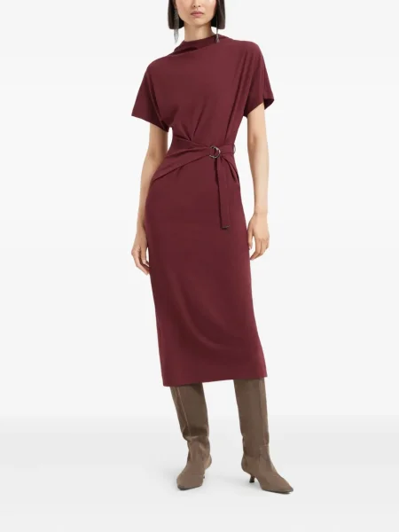 Sukienka midi Brunello Cucinelli do kolan garniturowa czerwona