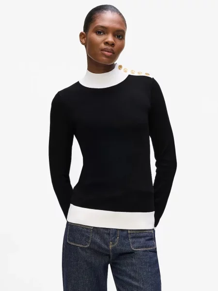 Karl Lagerfeld pulover negru light cu turtleneck alb
