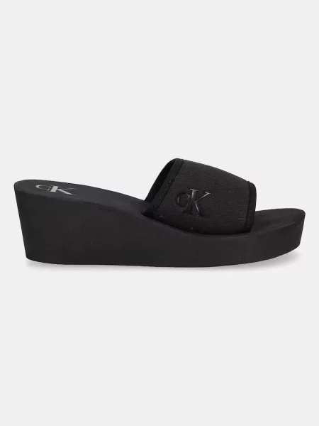 Calvin Klein Jeans klapki BEACH WEDGE SLIDE CANVAS na koturnie czarny