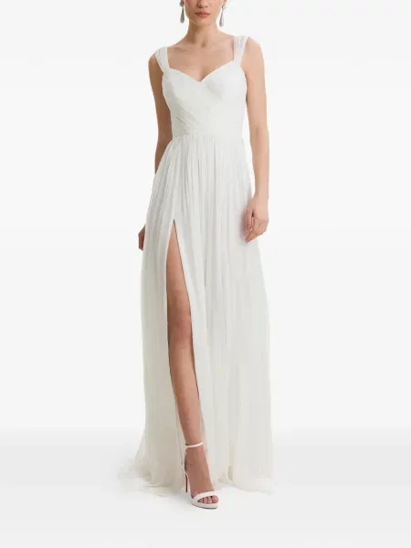 Rochie maxi Framboise cu șireturi din dantelă alb