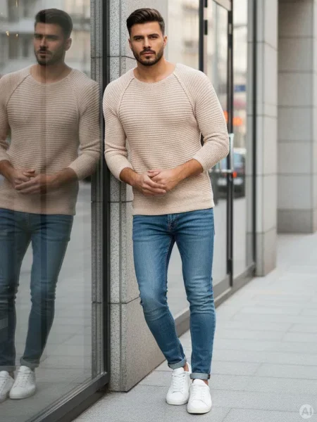 Sweter wkładany przez głowę beżowy