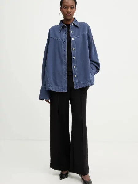 BOSS Orange koszula jeansowa C OVERSHIRT granatowy relaxed z kołnierzykiem klasycznym pomarańczowa