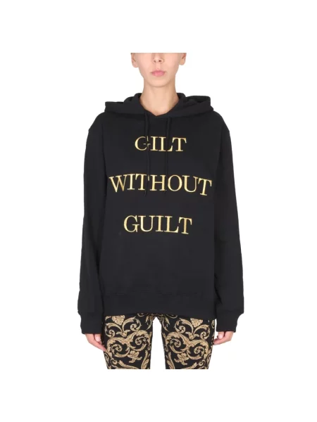 Bluza z kapturem Moschino z kapturem z logo ze sznurkiem czarna