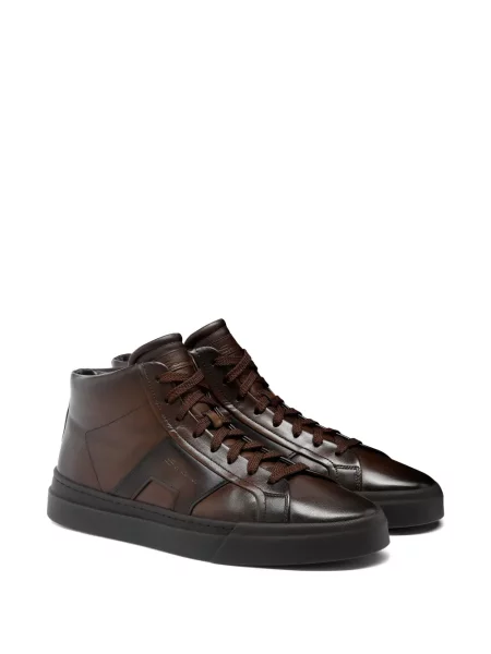 Sneakerși Santoni din piele cu cataramă maro