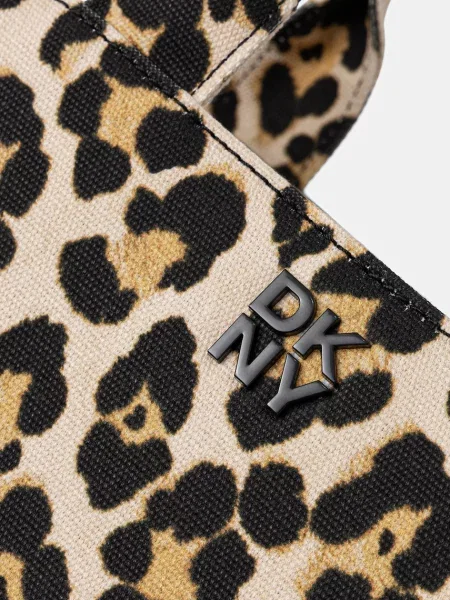 Shopperka Dkny skórzana z logo beżowa