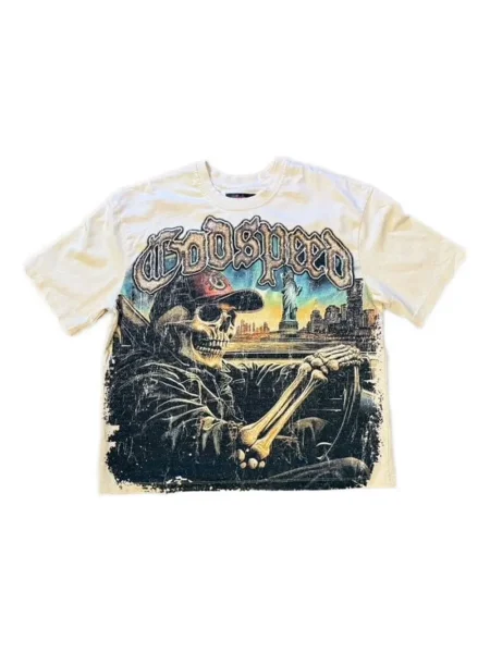 Tricou Godspeed cu imagine alb