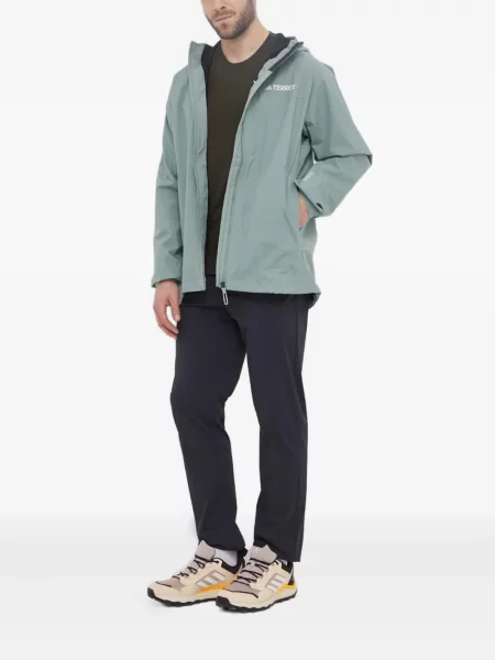 Geacă Adidas cu dungi alergare cu glugă verde