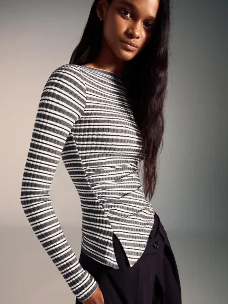 Bershka Koszulka Z Długim Rękawem Asymetryczna Kobieta M szary