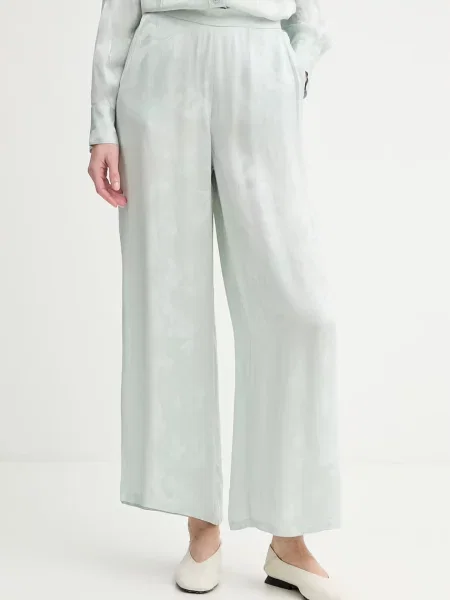 Calvin Klein hlače s širokimi hlačnicami viskozne zelena