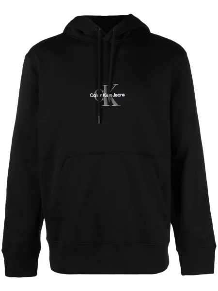 Lung hanorac cu glugă Calvin Klein Jeans cu broderie negru