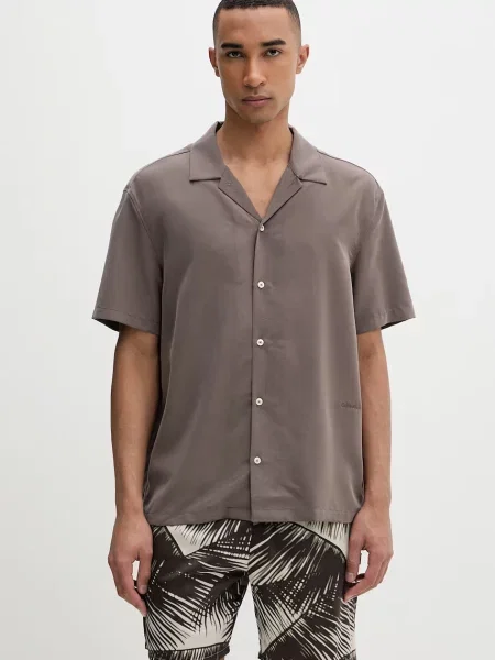 Calvin Klein košile s modalem hnědá