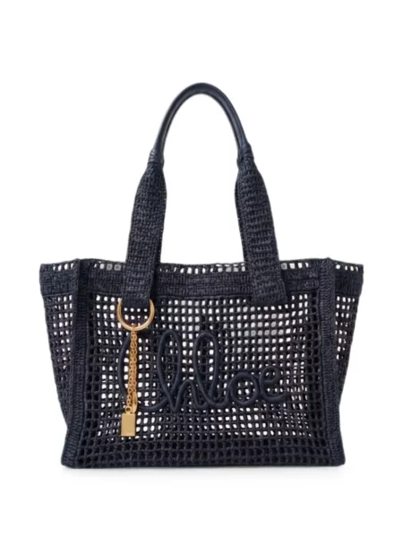 Geantă shopper Chloé cu broderie tricotate albastru