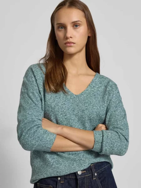 Sweter o kroju regular fit z dekoltem w serek model ‘RICA LIFE’ Only zielony