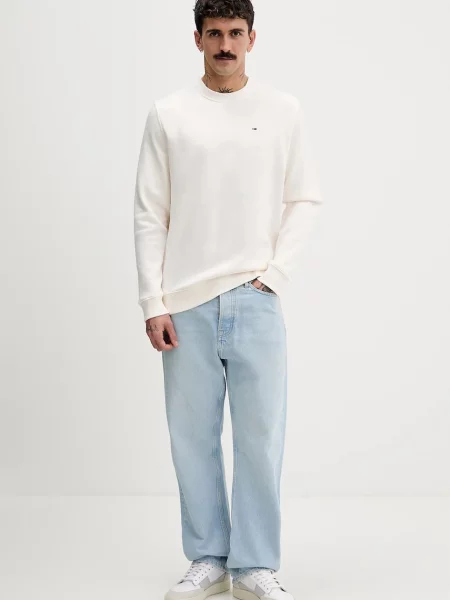 Tommy Jeans pulover z bombažem bež