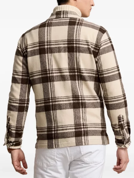Кожена карирана поло тениска Polo Ralph Lauren бродирана бяло