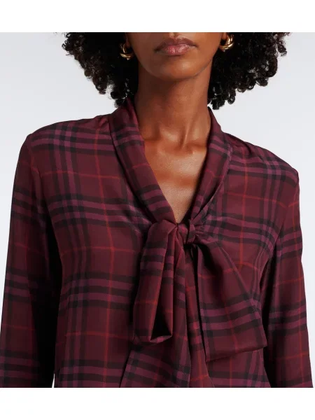 Bluză Burberry de mătase în carouri violet