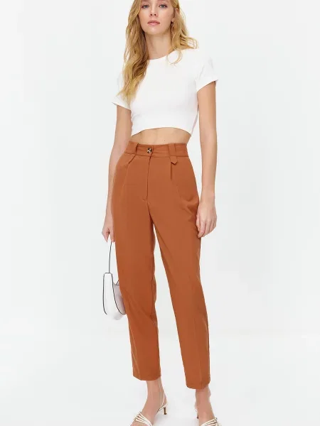 Pantaloni Trendyol cu talie înaltă maro