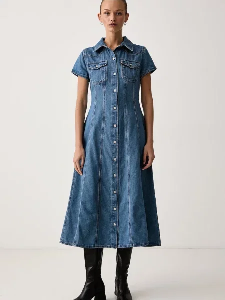 Levi's rochie din denim SS FIT AND FLARE WESTERN albastru