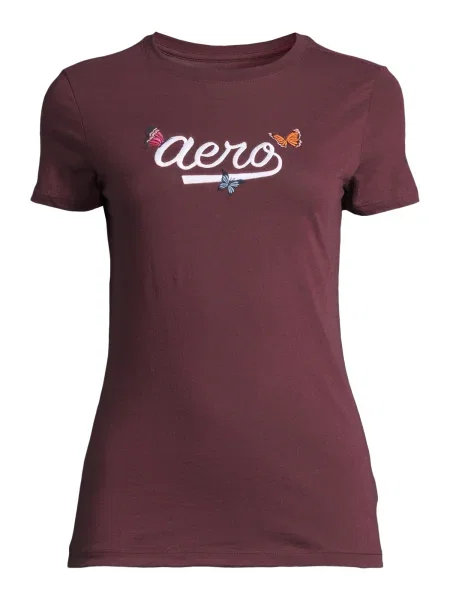 AÉROPOSTALE Tricou albastru / portocaliu / roșu vin alb