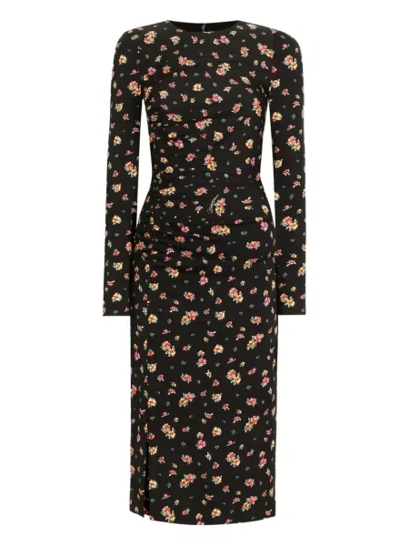 Rochie maxi Dolce & Gabbana cu model floral până la genunchi de costum negru