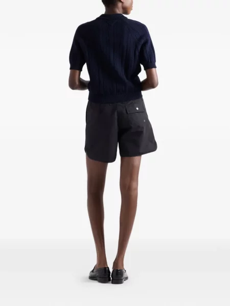 Scurt tricou polo Prada ajurat albastru