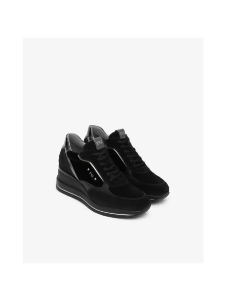 Sneakersy Nerogiardini skórzane na koturnie czarne