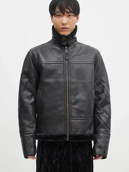Alpha Industries geacă de piele B3 Leather barbati de tranzitie negru