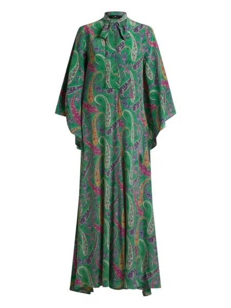 Rochie maxi Etro de mătase cu model floral de costum verde