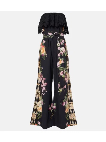 Kombinezon Camilla w kwiatki z falbankami bez ramiączek czarny