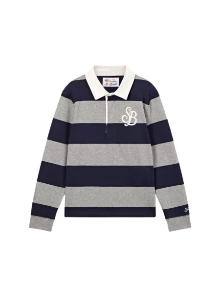 Koszulka polo Saint Barth w paski z logo niebieska