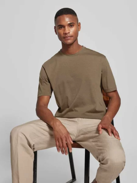 T-shirt z prążkowanym okrągłym dekoltem model ‘GILBERD’ Drykorn
