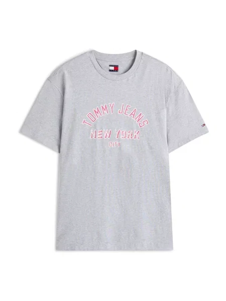 Tommy Jeans Póló szürke / sötét-rózsaszín fehér
