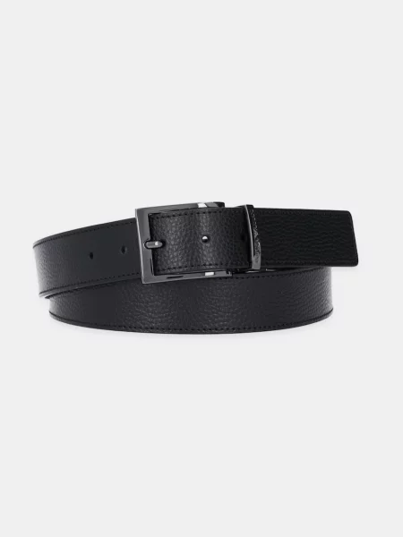 Pasek Emporio Armani skórzany dwustronny z nadrukiem czarny