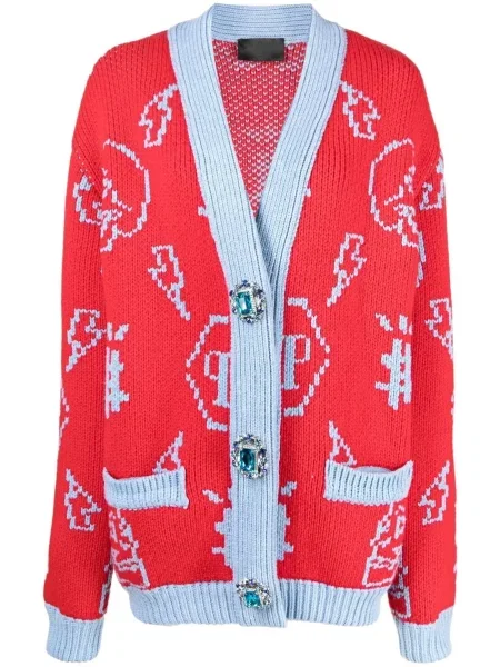 Cardigan Philipp Plein din jacard roșu