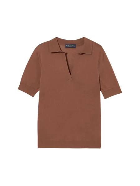Dzianinowy sweter Brooks Brothers z kołnierzem brązowy