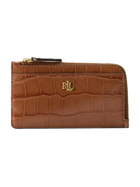 Etui na karty z naturalnej skóry bydlęcej Lauren Ralph Lauren brązowy