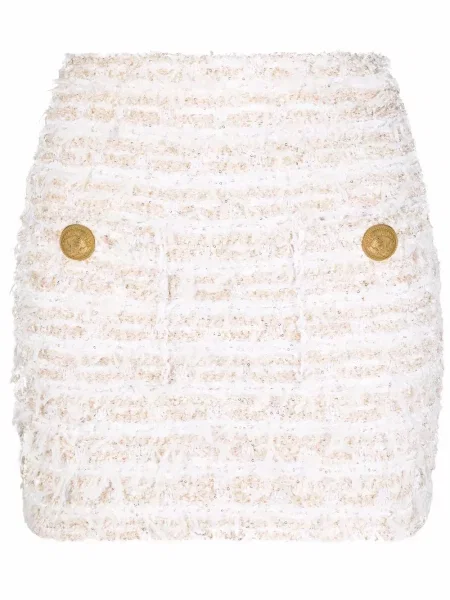 Fusta mini Balmain din tweed alb