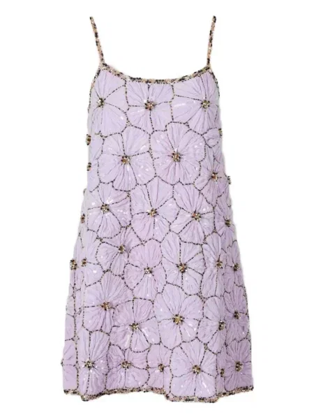 Mała sukienka mini La Doublej z cekinami garniturowa fioletowa
