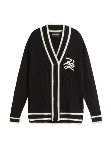 Kardigan Karl Lagerfeld wełniany z logo czarny
