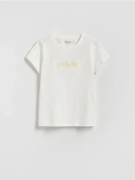 Reserved T-shirt z haftem złamana biel