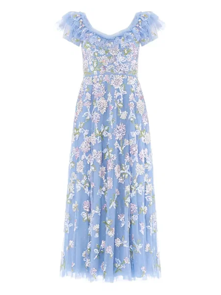 Sukienka midi Needle & Thread z cekinami do kolan garniturowa niebieska